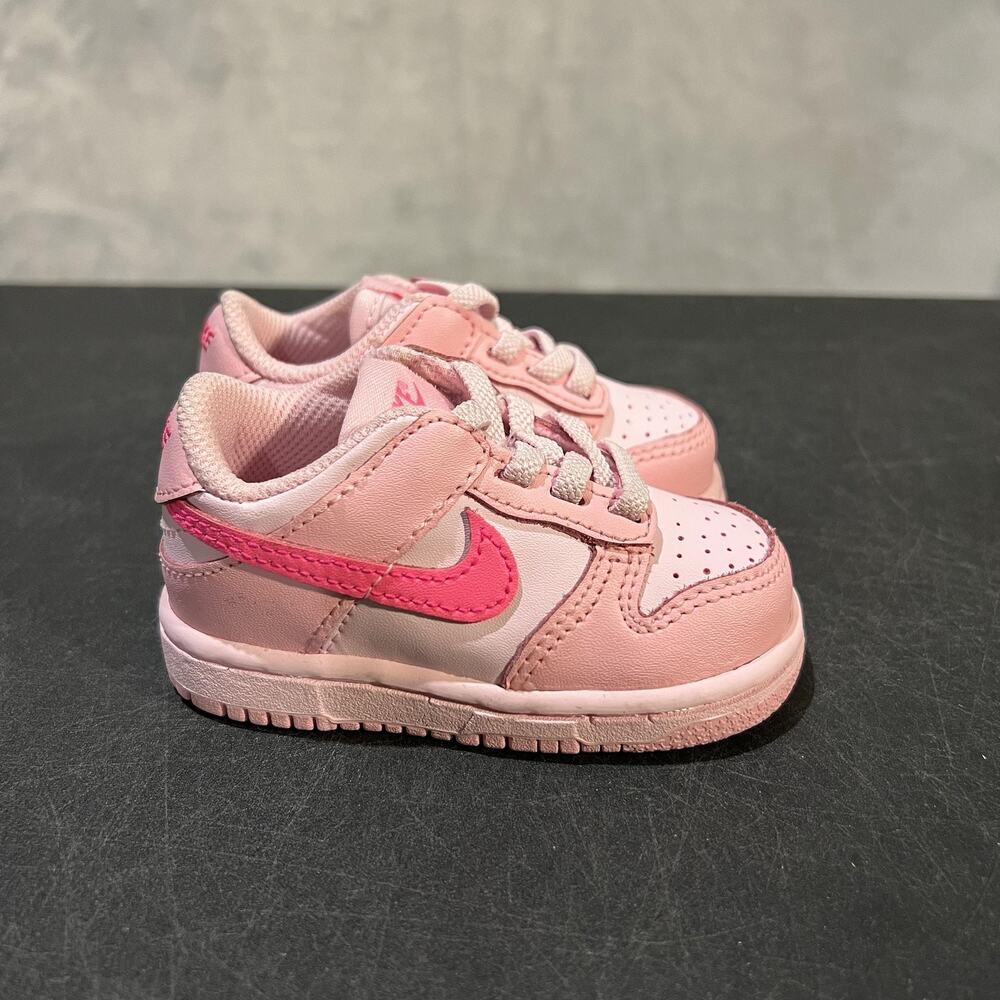 Nike Dunk Low Shoes Toddler Size 4C Pink Leather Swoosh Casual Skate DH9761-600